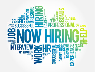 Now Hiring word cloud collage, business concept background