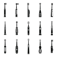 Electric toothbrush appliance icons set, simple style
