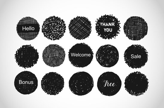 Set of black scribble circles with place for your text. Vector doodle logo template.