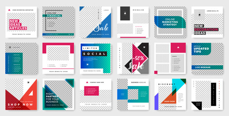 Social media mega pack, vector square web banners for instagram and facebook, post templates with hight vector quality graphics - obrazy, fototapety, plakaty