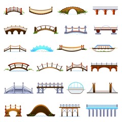 Bridges icons set, cartoon style