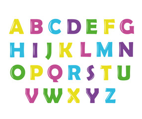 English alphabet for learning, bright vector letters in cartoon style