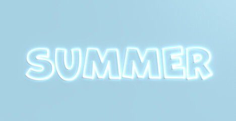 Summer neon text and light blue Background. 3D render
