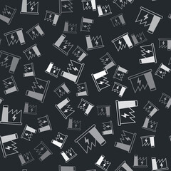 Grey Nuclear power plant icon isolated seamless pattern on black background. Energy industrial concept. Vector
