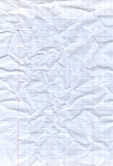 White crumpled paper. Blue graph lines, hi resolution old drawing grid paper