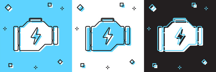 Set Check engine icon isolated on blue and white, black background. Vector