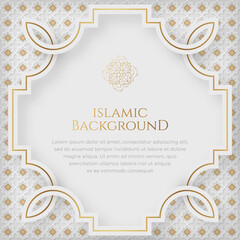 Islamic Arabic Golden Ornament Pattern White Background with Frame and Copy Space