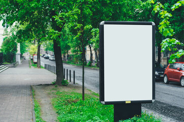 Mock up of light box on the city for your advertising. Blank billboard with copy space