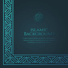 Islamic Arabic Ornament Pattern Borders Frame Blue Background with Copy Space