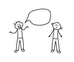 Two people are talking on a white background. Sketch. Vector illustration.