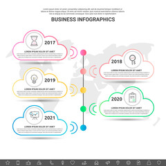 Infographic clouds. Vector line business concept of 5 options. Abstract template with five steps for diagram, web, banner, presentations, flowchart, content, levels, chart