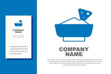 Blue Nachos in bowl icon isolated on white background. Tortilla chips or nachos tortillas. Traditional mexican fast food menu. Logo design template element. Vector