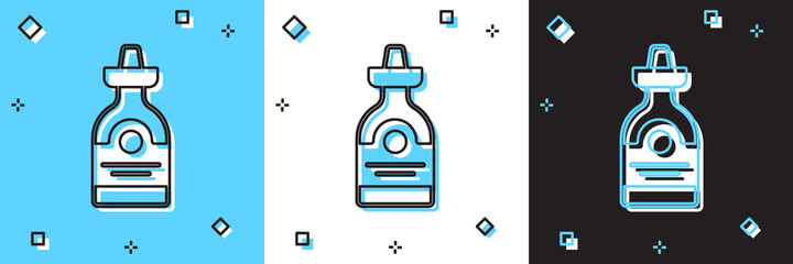 Set Tequila bottle icon isolated on blue and white, black background. Mexican alcohol drink. Vector
