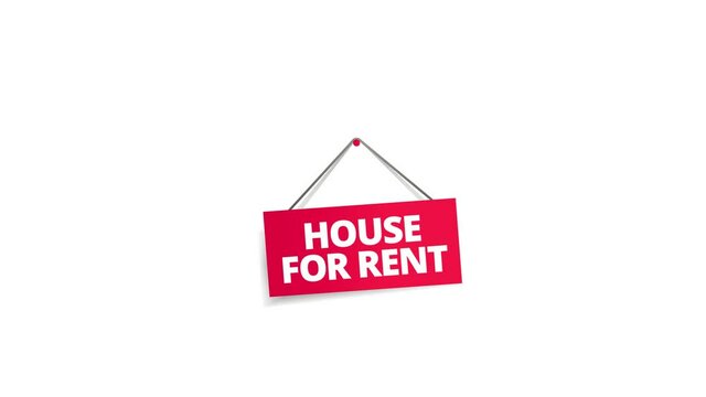 House for rent. Rope sign. Animation. Word on red headline. Red text title. Real estate property rental. Motion graphics.