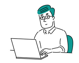 パソコン操作するメガネの男性のイラスト素材