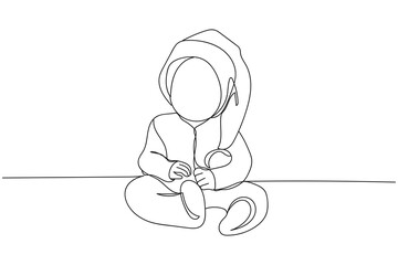 Continuous one line of cute little baby in santa hat in silhouette. Linear stylized. Minimalist. Merry  Christmas concept