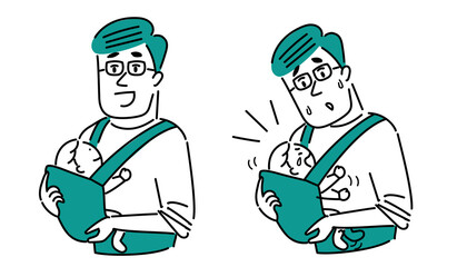 赤ちゃんを抱っこするメガネの男性のイラスト素材