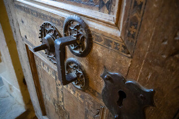 The Unique locking system of the sacristy door in Biertan, built in 1515 with a remarkable blocking system in the fortified church 