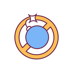 Avoid emotional outburst RGB color icon. Precaution for aggressive and violent behaviour. No bomb. Unhealthy lifestyle, prevent bad habits and behaviors. Isolated vector illustration