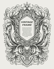 vintage baroque frame with antique ornament - obrazy, fototapety, plakaty