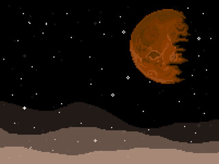 Fototapeta premium Pixel art space, planet design. Pixel art 8 bit