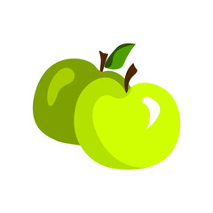 Green cartoon apples, juicy fruits,  apple fruit design, fresh green apples illustration
