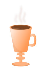 The orange-brown mug on a leg with hot coffee