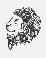 Illustration lion head monochrome style