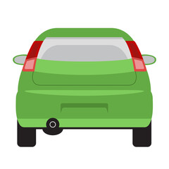 Minivan back view. Green automobile in cartoon style.