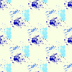 Seamless pattern with a pattern of blue spots of paint on a yellow background. Vector. Use for fabric, wallpaper, wrapping paper, napkins, diapers, backdrops.