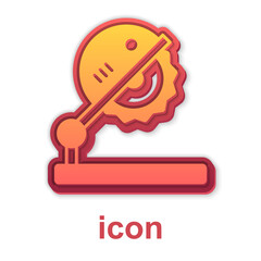 Gold Table saw for woodwork icon isolated on white background. Power saw bench. Vector