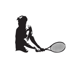 Tennis player backhand shot, isolated vector silhouette. Comic ink drawing