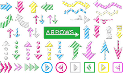 いろいろなラフな矢印セット　その8　淡い色