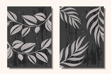 Set of posters with plants on a dark background. Modern Art. Vector illustration.