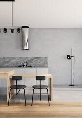 Modern Scandinavian kitchen interior Japandi style. Apartment ideas 3d render vertical background