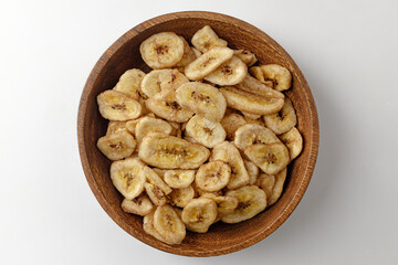 Banana chips on a white background