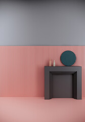 modern room design with pink and gray wall. interior design 3d render vertical background