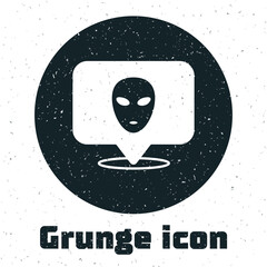 Grunge Alien icon isolated on white background. Extraterrestrial alien face or head symbol. Monochrome vintage drawing. Vector