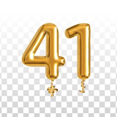 Vector realistic isolated golden balloon number of 41 for invitation decoration on the transparent background. - obrazy, fototapety, plakaty