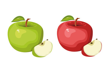 Red and green apple, set of apples