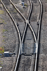 Russia. Saint-Petersburg. Railway tracks. Rails and sleepers for the movement of trains.