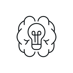 Light bulb with brain linear icon. Idea concept. Thin line customizable illustration. Vector isolated outline drawing. Editable stroke