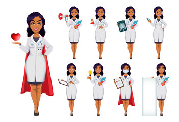 Obraz premium African American female doctor wearing white coat