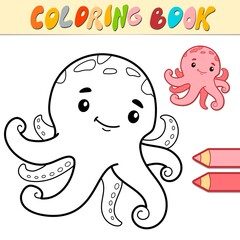 Coloring book or page for kids. octopus black and white