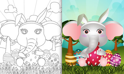 Coloring Book Kids Themed Easter With Cute Elephant