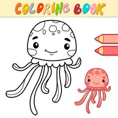 Coloring book or page for kids. jellyfish black and white