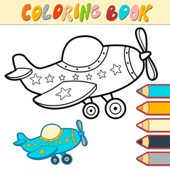 Coloring book or page for kids. plane black and white