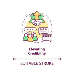 Elevating credibility concept icon. Personal branding. Effective communication skills and strategic thinking idea thin line illustration. Vector isolated outline RGB color drawing. Editable stroke