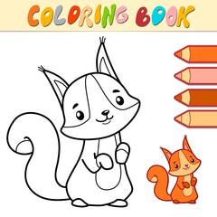 Coloring book or page for kids. squirrel black and white