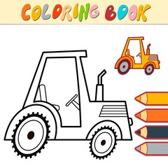 Coloring book or page for kids. tractor black and white